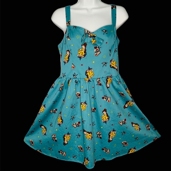 Hot topic Disney Belle Pin Up Dress Size L Blue - Picture 2 of 12